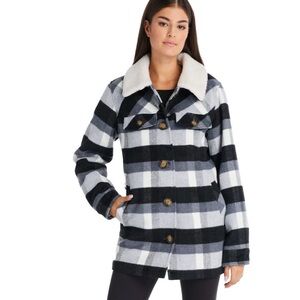 Koolaburra by UGG Sherpa-Collar Shacket‎ Medium Black White Cozy Lined 2 pockets